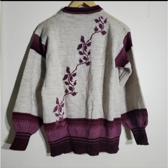 Clover Casuals British Wool balloon sleeve floral sweater M medium - Picture 3 of 4